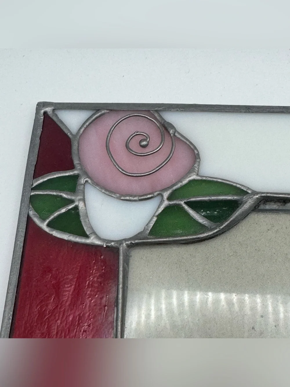 Vintage Stained Glass Rose Picture Frame 3.5x5  Floral Tabletop Photo Frame